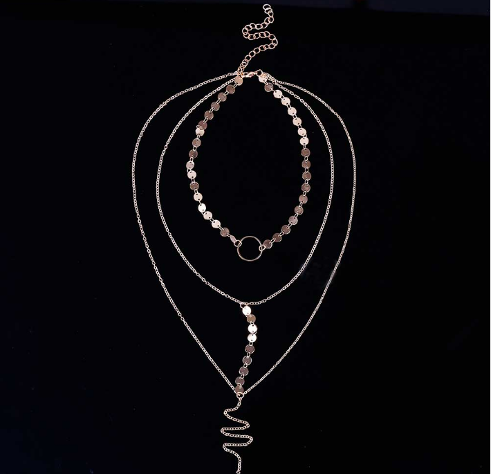 Layered Sequin Necklace with Pendant