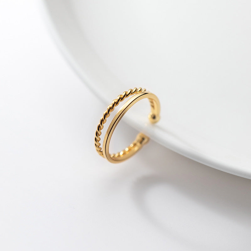 S925 Silver Women's Ring with Double-layer Twist Design