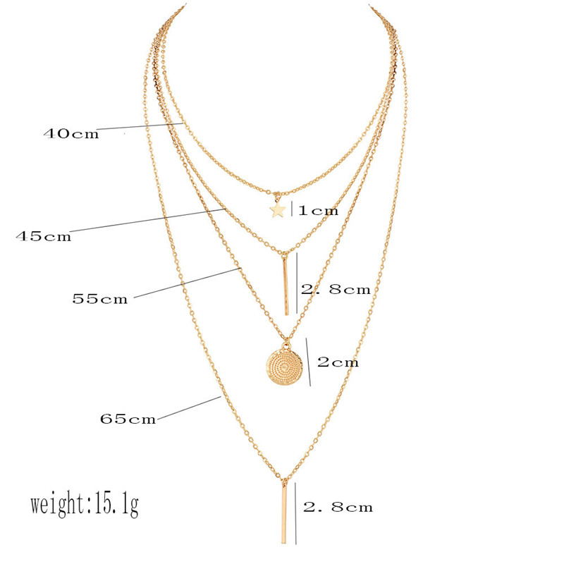 Star Pendant with Long Rod, Multi-layer Necklace Set