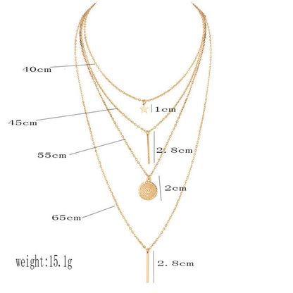 Star Pendant with Long Rod, Multi-layer Necklace Set