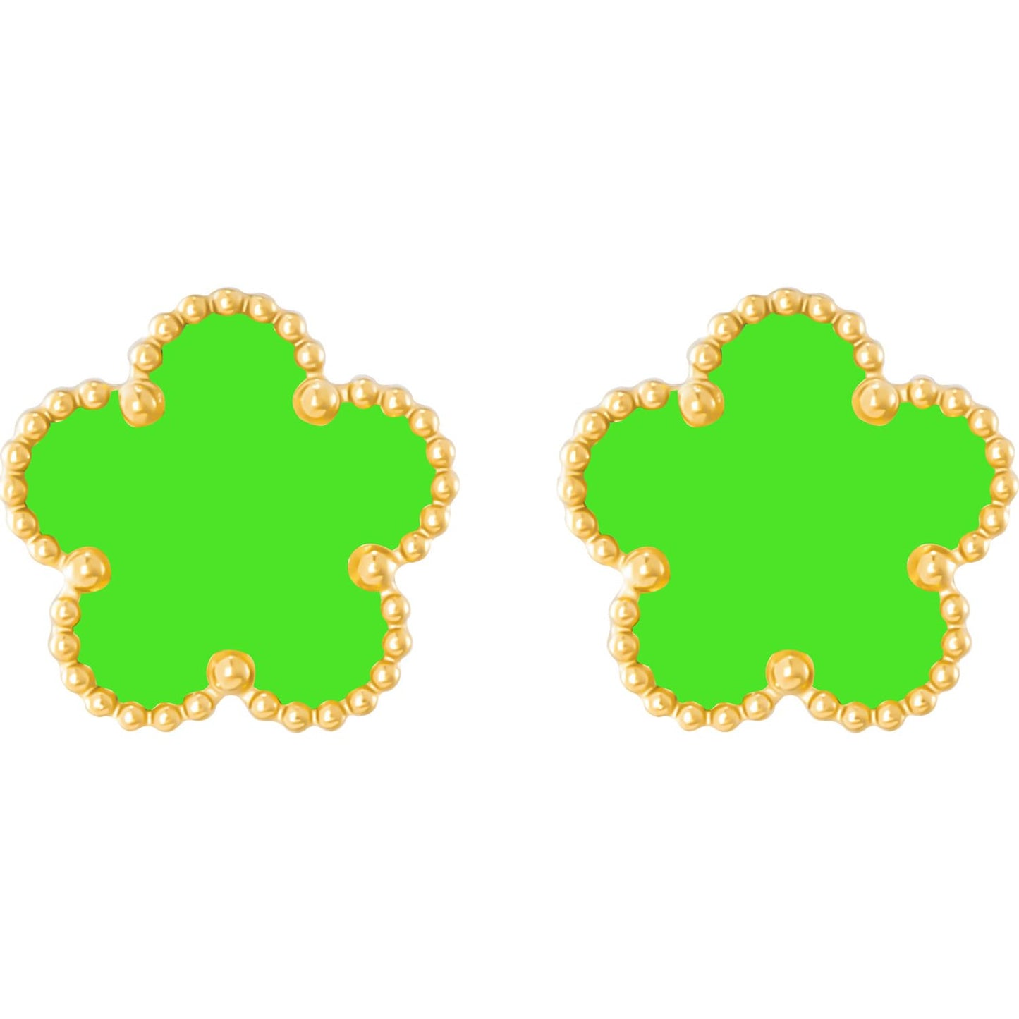 Gold Plated Stainless Steel Four Leaf Clover Stud Earrings for Women (Green-Gold Plated)