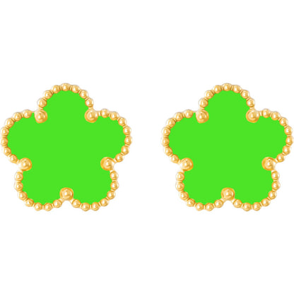 Gold Plated Stainless Steel Four Leaf Clover Stud Earrings for Women (Green-Gold Plated)