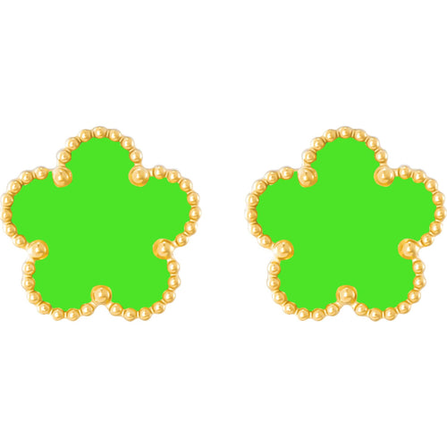 Gold Plated Stainless Steel Four Leaf Clover Stud Earrings for Women (Green-Gold Plated)