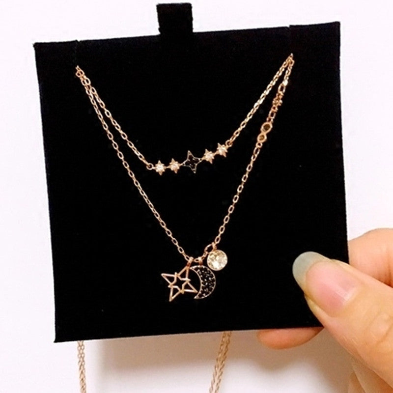 Pure Yishang New Style Double Layer Star Moon Necklace Set