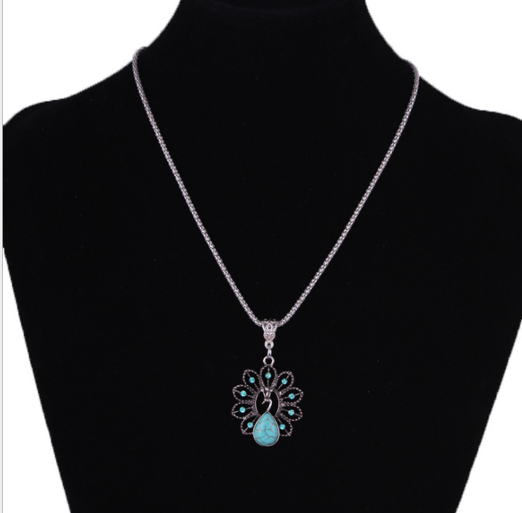 Peacock Necklace with Turquoise Bohemian Style