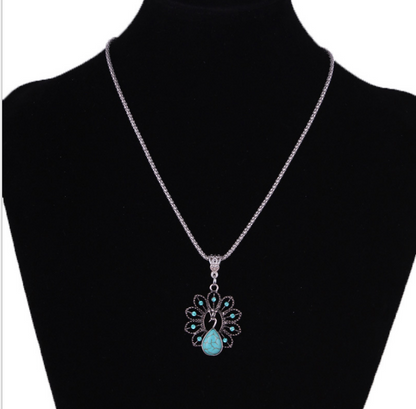 Peacock Necklace with Turquoise Bohemian Style