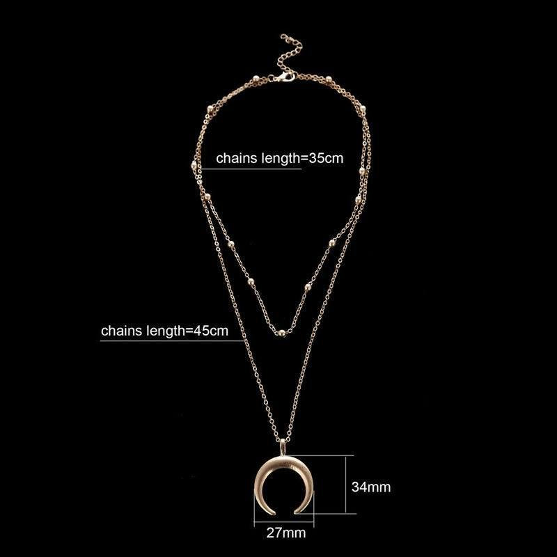 Bohemian Gold-Plated Layered Moon Pendant Necklace