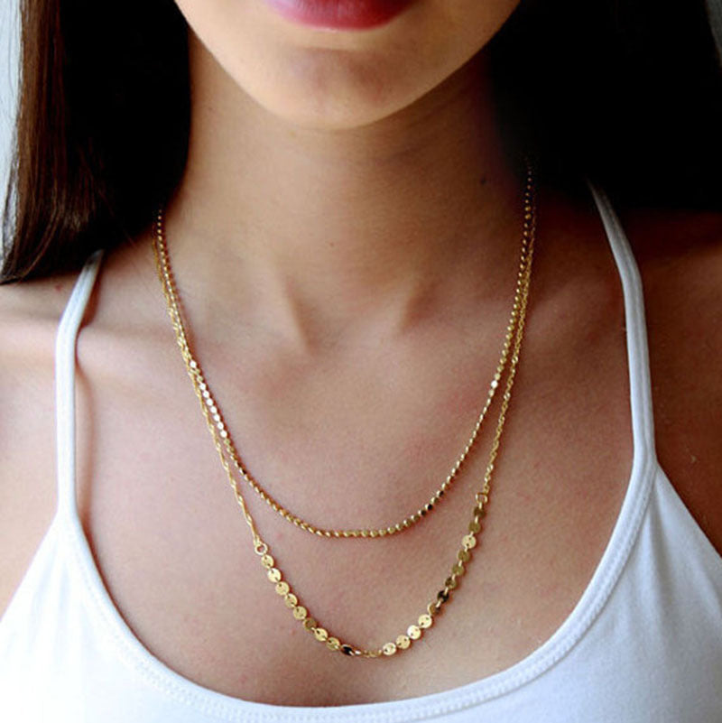 Trendy Minimalist Double Layer Metal Disc Choker Necklace