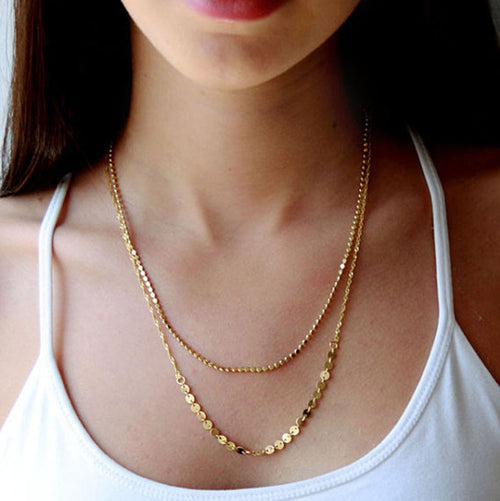 Trendy Minimalist Double Layer Metal Disc Choker Necklace