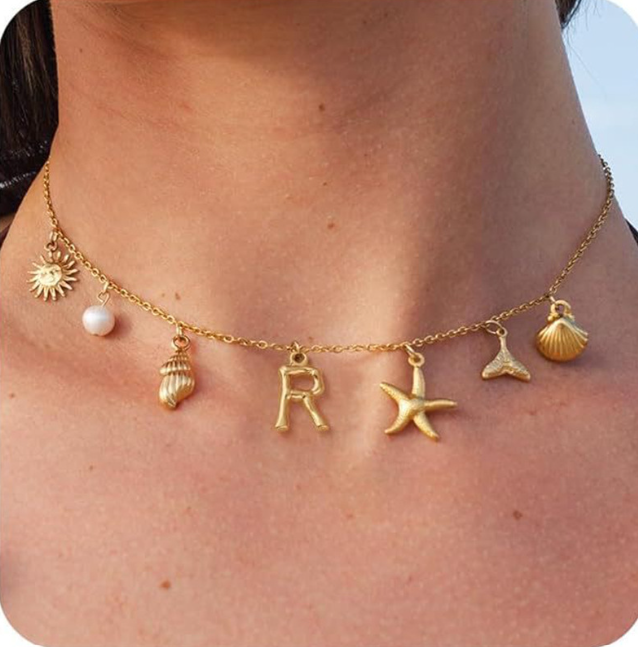 26 Bamboo Letter Necklace - Starfish, Shell & Conch Design