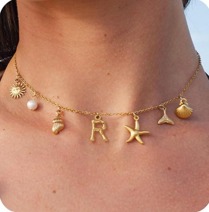 26 Bamboo Letter Necklace - Starfish, Shell & Conch Design