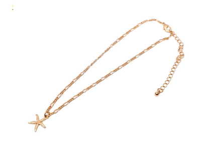 Starfish Shell Metal Pendant Necklace - Layered Design