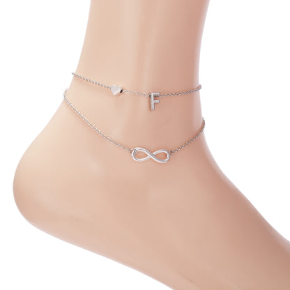 Trendy Double Layer Letter & Heart Beach Anklet