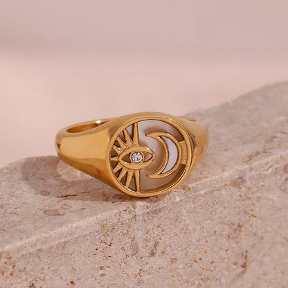 18K Gold Plated Stainless Steel Sun Moon Eye Ring