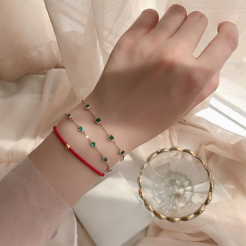 S925 Silver 14K Gold Emerald Zirconia Bracelet