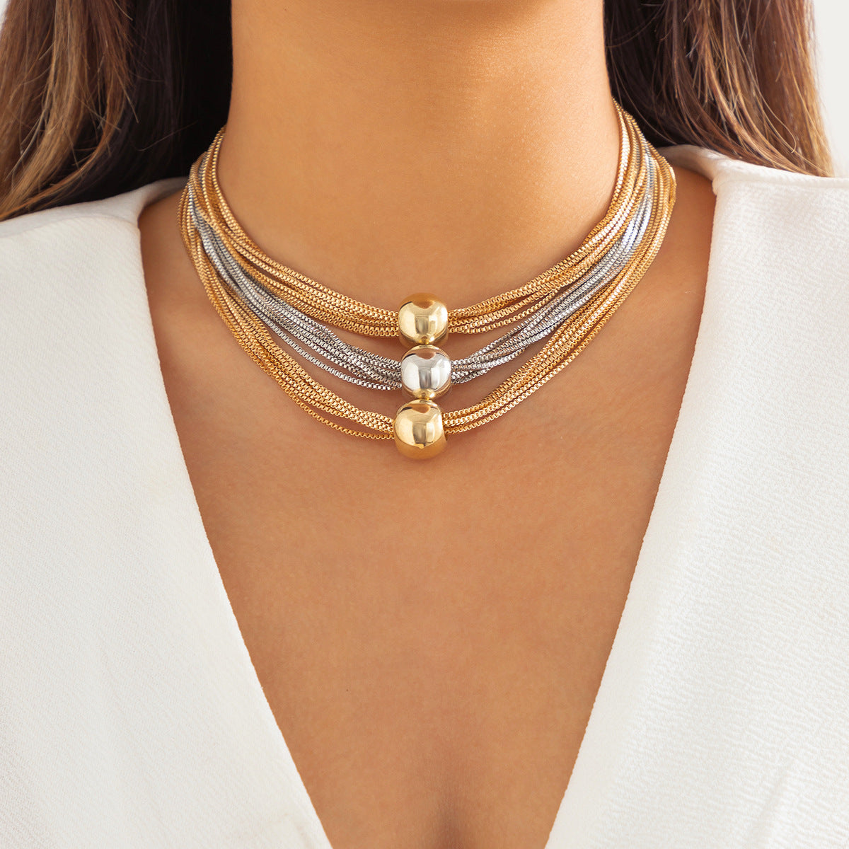 Exaggerated Punk Multi-Layer Chain Choker Necklace