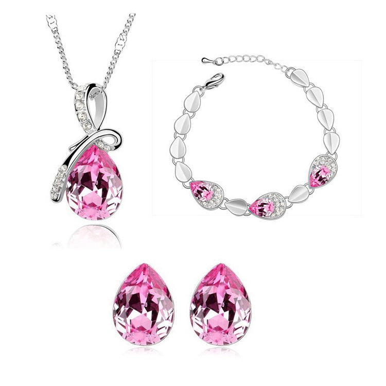 Elegant Alloy Jewelry Set - Bride Necklace, Earrings, Bracelet