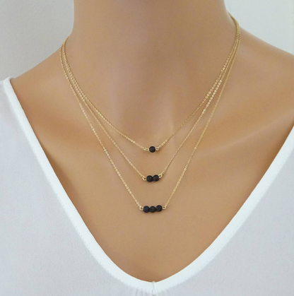 Multi-Layer Natural Volcanic Stone Bead Pendant Necklace