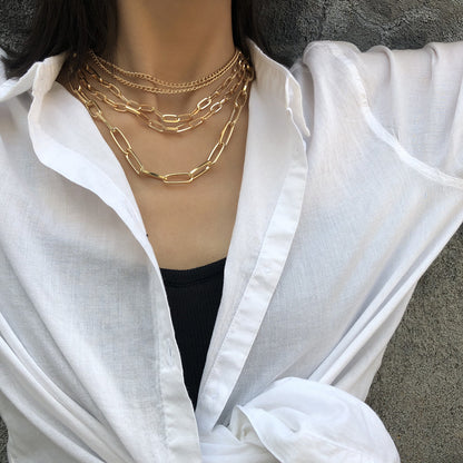 Geometric Layered Punk Chain Necklace for Women