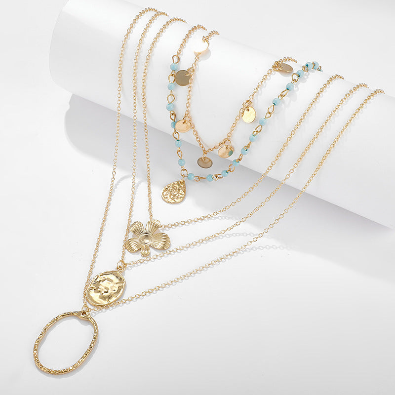Fashionable Multi-Layer Turquoise Floral Necklace