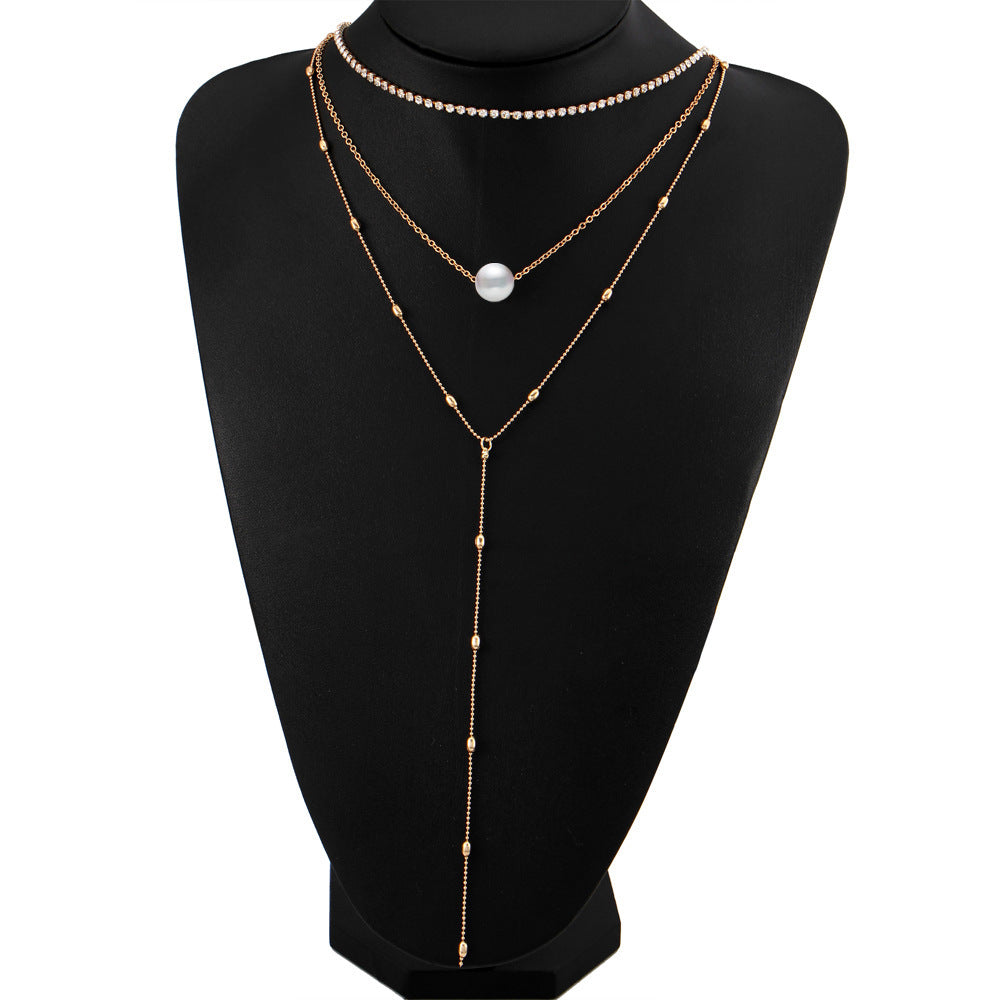 Pearl Layered Necklace Set with Crystal Pendant