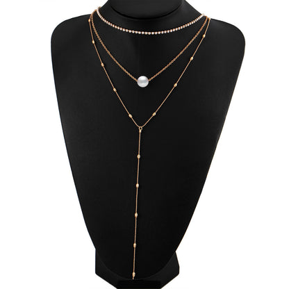 Pearl Layered Necklace Set with Crystal Pendant