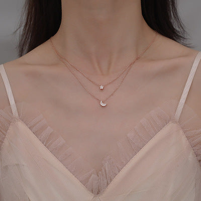 Trendy Double Layer Star and Moon Necklace for Fashion