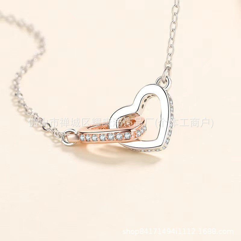 S925 Sterling Silver Heart Pendant Necklace with Zirconia