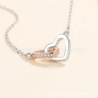 S925 Sterling Silver Heart Pendant Necklace with Zirconia