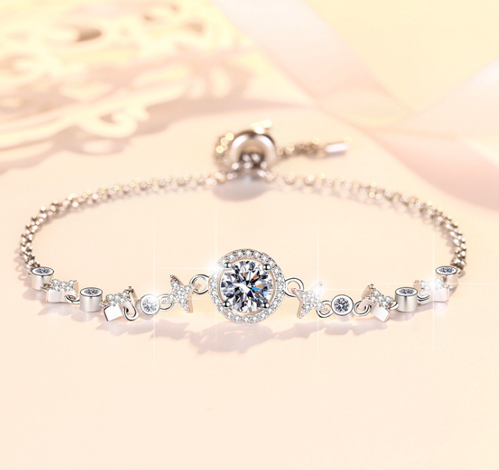 S925 Sterling Silver Starry Bracelet with Adjustable Beads