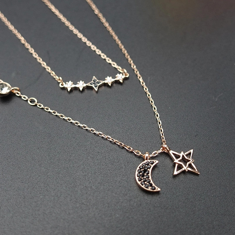Pure Yishang New Style Double Layer Star Moon Necklace Set