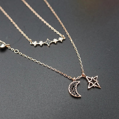Pure Yishang New Style Double Layer Star Moon Necklace Set