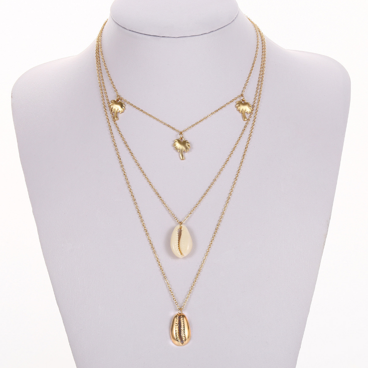 Minimalist Coconut Tree Shell Pendant Layered Necklace
