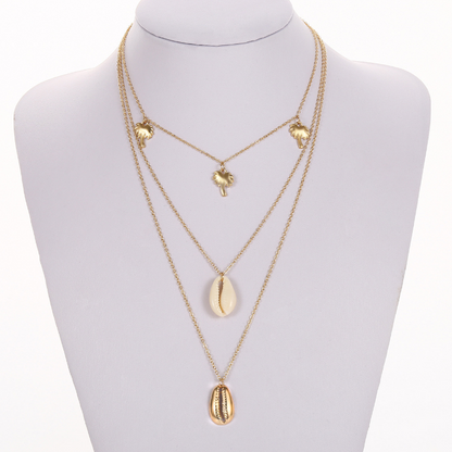Minimalist Coconut Tree Shell Pendant Layered Necklace