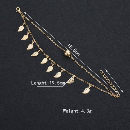 Summer Cool Beaded Leaf Tassel Anklet Double Layer