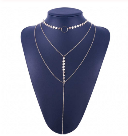 Layered Sequin Necklace with Pendant