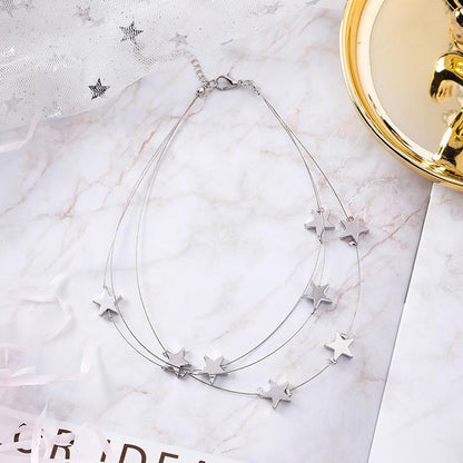 Multi-Layer Star Pendant Choker Necklace for Women