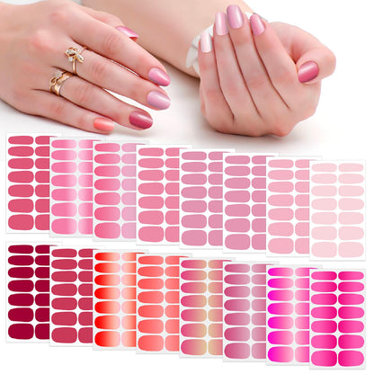 SILPECWEE 16 Sheets Nail Polish Stickers Nail Wraps for Women Gradient Color Gel Nail Stickers Self Adhesive Nail Polish Strips Fingernail Sticker with Nail File (Pink Style)