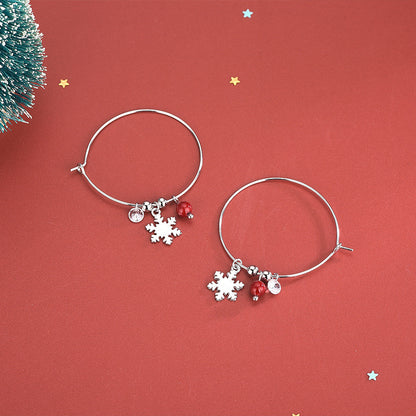 S925 Silver Korean Style Snowflake Earrings with Red Balls