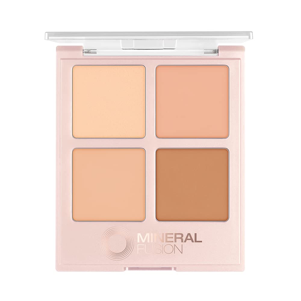 Mineral Fusion Makeup Concealer Palette Quad 4 Light to Neutral Shades .35 Oz Indulgence Cream Contour Palette with Vitamin E C Conceal Blemishes