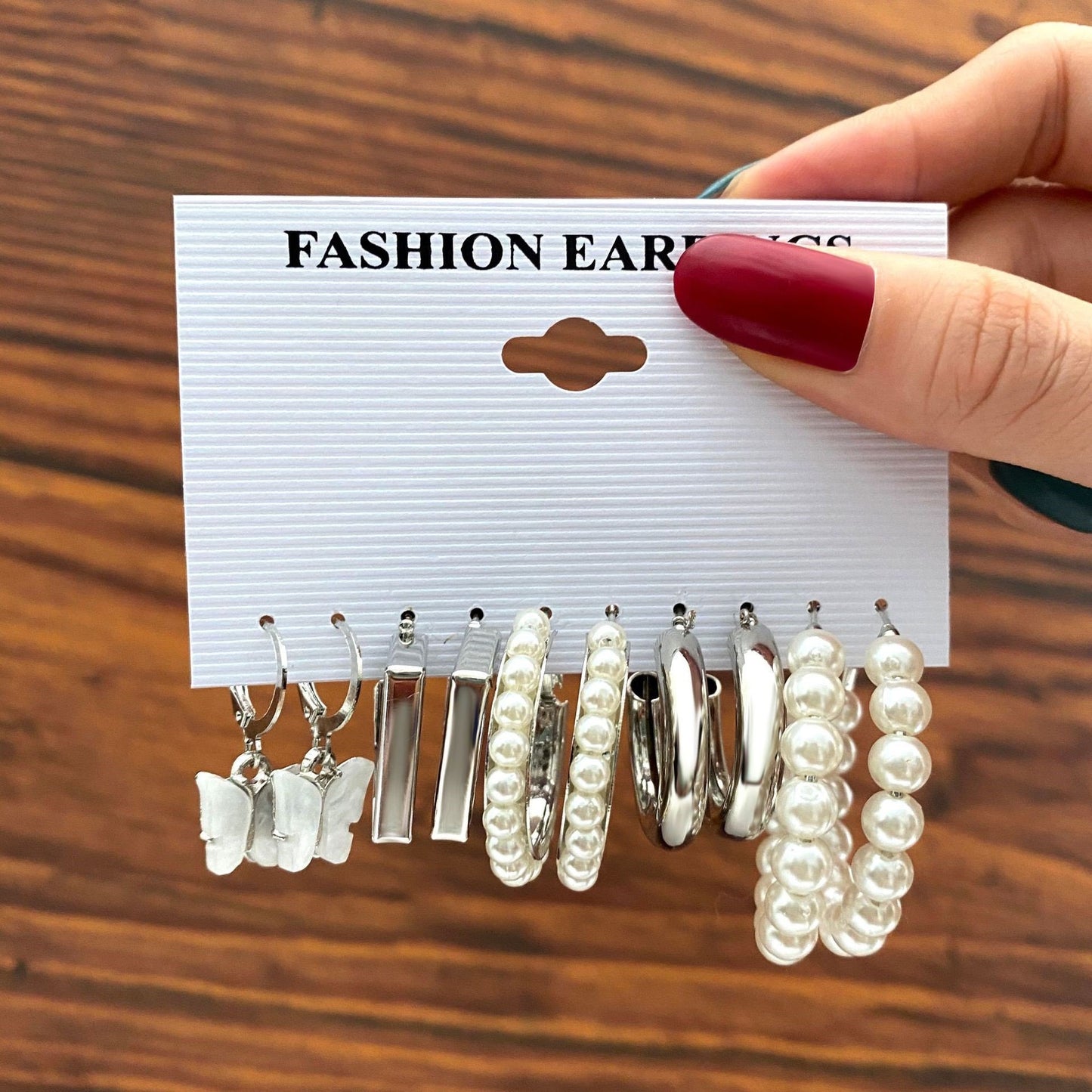 Pearl Hoop Earrings with Acrylic Butterfly Design