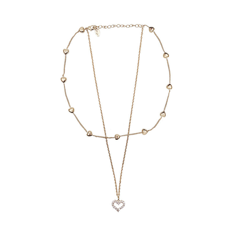 Layered Heart Diamond Necklace, Stylish Collar Chain