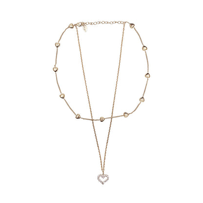 Layered Heart Diamond Necklace, Stylish Collar Chain
