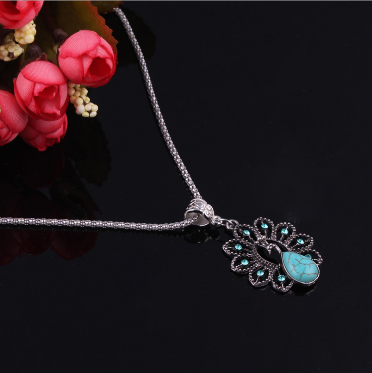 Peacock Necklace with Turquoise Bohemian Style
