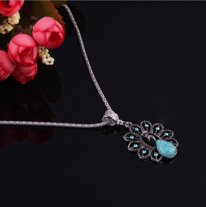 Peacock Necklace with Turquoise Bohemian Style