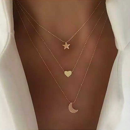 Alloy Multi-Layer Necklace with Star and Moon Pendant