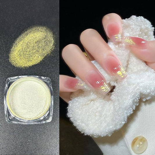 2 Pcs Aurora Chrome Powder for Nails White Iridescent Nail PowderMermaid Chrome Nail Pearl Powder Chameleon Chrome Nail Powder Manicure Pigment(2 Pcs Aurora)