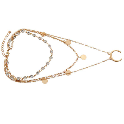 Simple Multi-Element Moon Pendant Layered Necklace