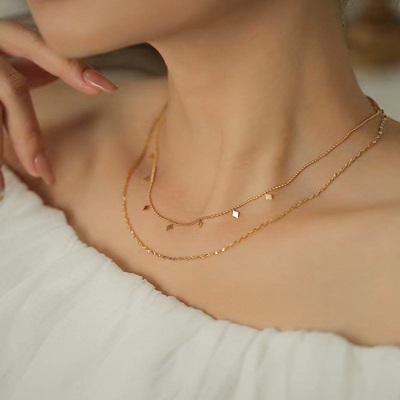 Titanium Steel Layered Star Diamond Necklace for Women