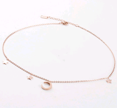 Minimalist Titanium Steel Star Moon Necklace in 18K Rose Gold